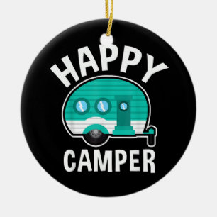 Happy Camper Camping Car Caravan Funny Vacation Ceramic Tree Decoration