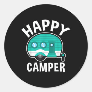 Happy Camper Camping Car Caravan Funny Vacation Classic Round Sticker