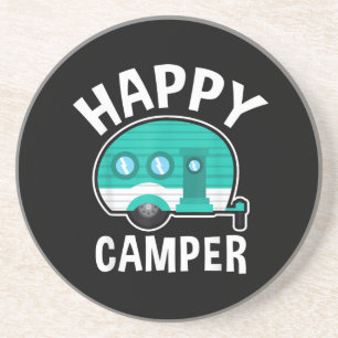 Happy Camper Camping Car Caravan Funny Vacation Coaster