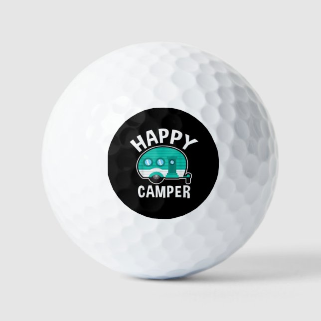 Happy Camper Camping Car Caravan Funny Vacation Golf Balls (Front)