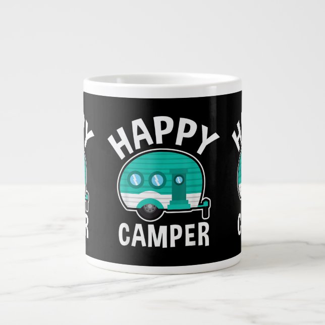 Happy Camper Camping Car Caravan Funny Vacation Large Coffee Mug (Front)