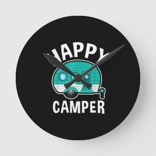 Happy Camper Camping Car Caravan Funny Vacation Round Clock