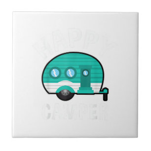 Happy Camper Camping Car Caravan Funny Vacation Tile