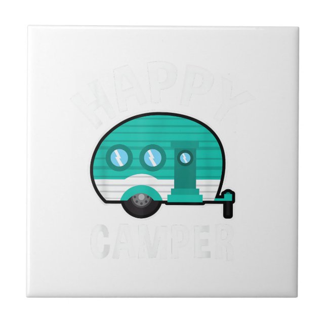 Happy Camper Camping Car Caravan Funny Vacation Tile (Front)