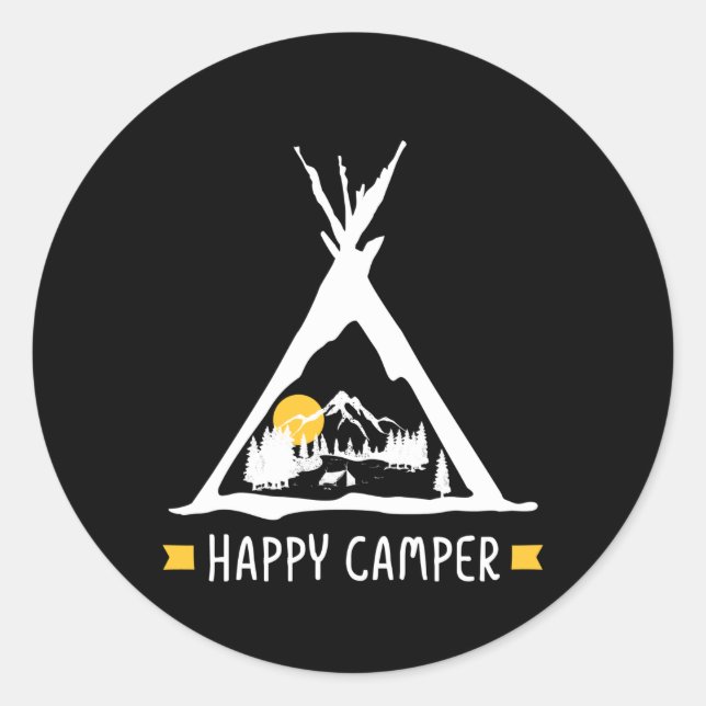 Happy Camper Camping Caravan Motorhome Gift Classic Round Sticker (Front)