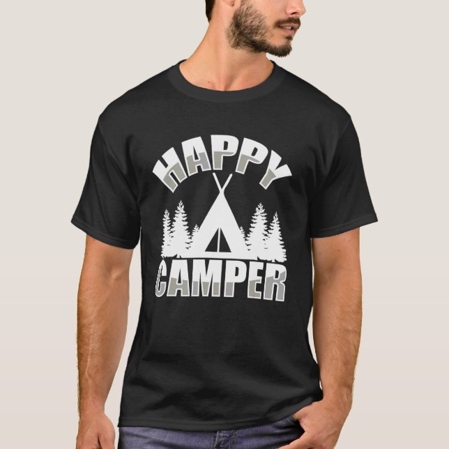 Happy Camper Camping Graphic Design T-Shirt (Front)