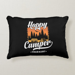 Happy Camper Camping Hiking Travel Caravan Life Decorative Cushion