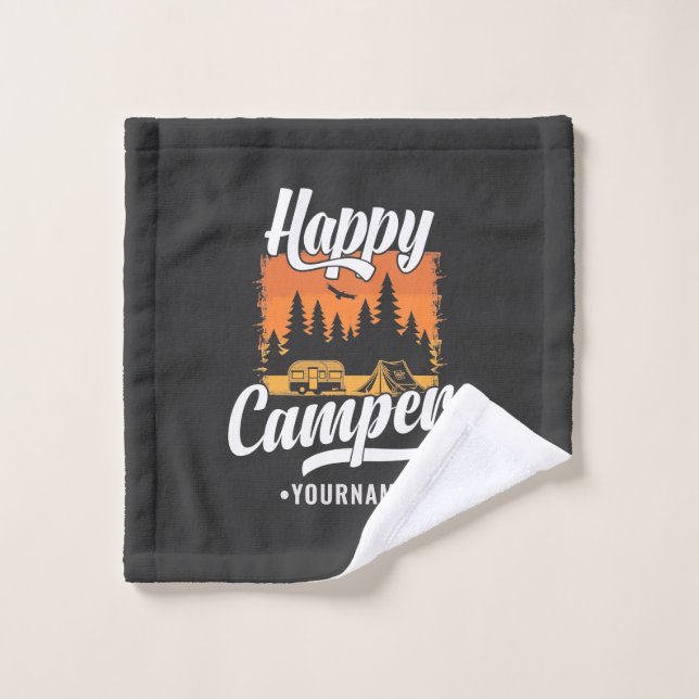 Happy Camper Camping Hiking Travel Caravan Life Wash Cloth (Wash Cloth)