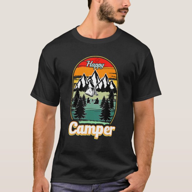 Happy Camper Camping  Men Women Retro 70s 80s T-Shirt (Front)