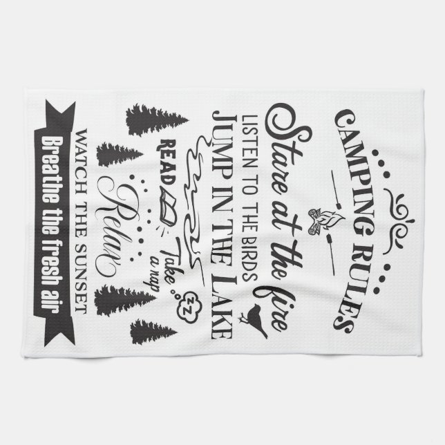 Happy Camper Camping Rules Tea Towel (Horizontal)