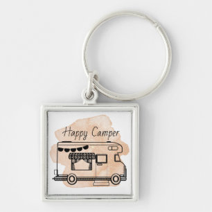 Happy camper caravan trailer boho terracotta key ring