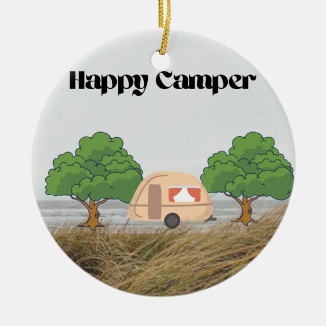 Happy Camper  Ceramic Tree Decoration (Front)