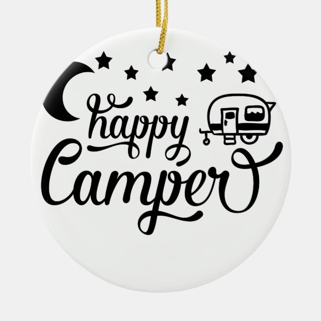 happy camper ceramic tree decoration (Front)