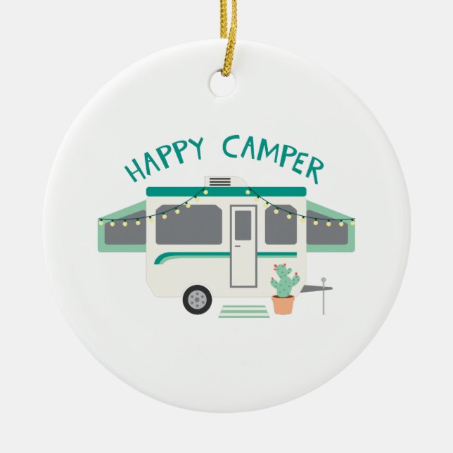 Happy Camper Ceramic Tree Decoration (Front)