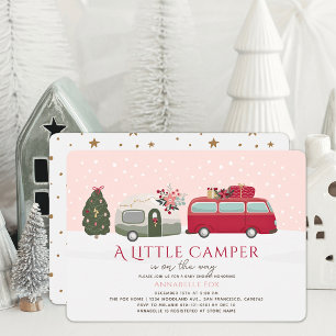 Happy Camper Christmas Pink Girl Baby Shower Invitation