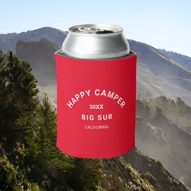 Happy Camper Crest Camping Crew Retro Red  Can Cooler (Creator Uploaded)