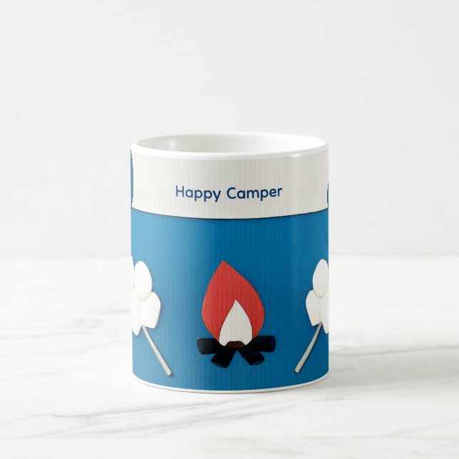 Happy Camper Custom Text with Fire and Marshmallow Coffee Mug (Center)