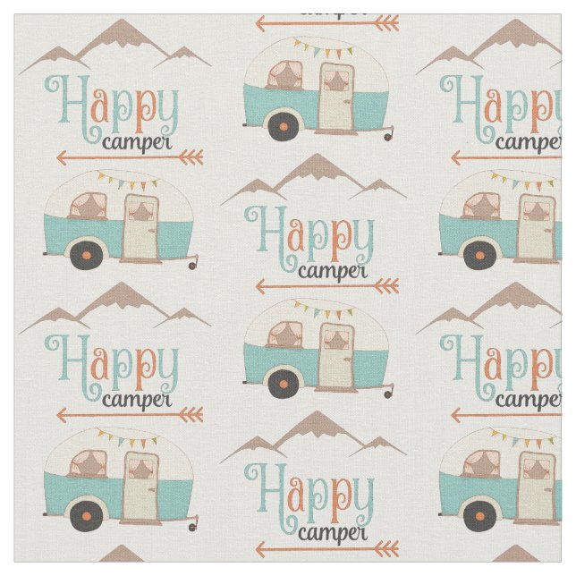 Happy Camper Cute Retro RV Fabric (Close Up)