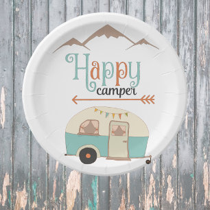 HAPPY CAMPER Cute Retro RV Paper Plate
