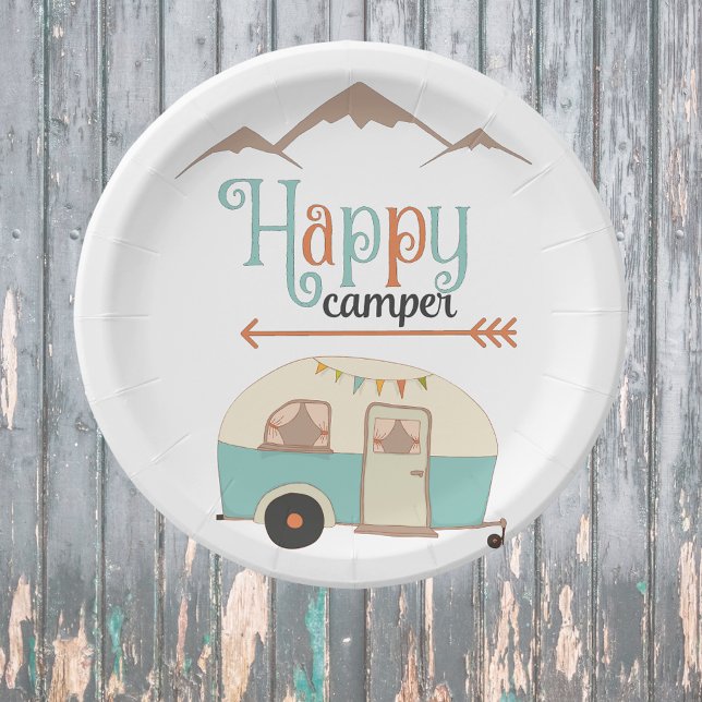 HAPPY CAMPER Cute Retro RV Paper Plate (Creator Uploaded)