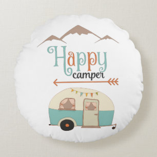 HAPPY CAMPER Cute Retro RV Round Cushion