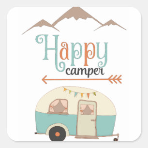 Happy Camper Cute Retro RV Square Sticker