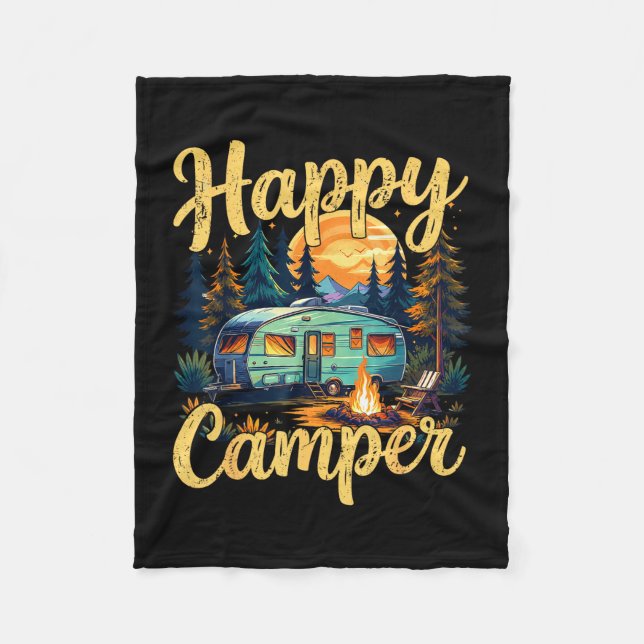 Happy camper funny camping campfire toddler boy fleece blanket (Front)