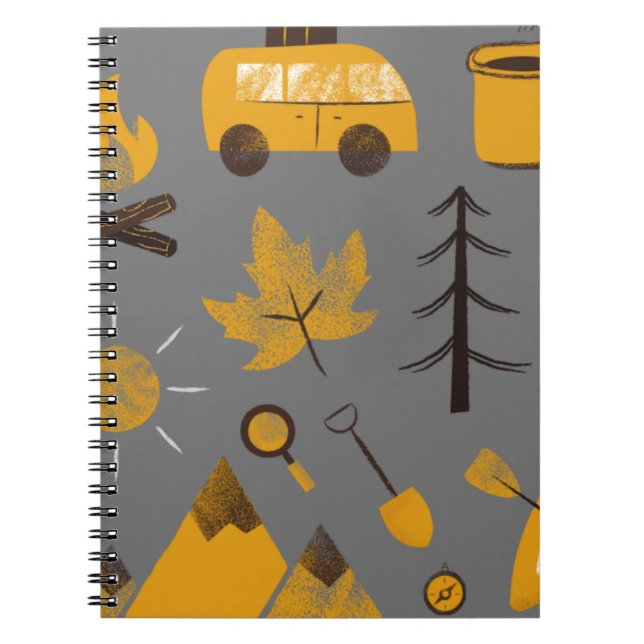 Happy Camper Grey and Yellow Notebook (Front)