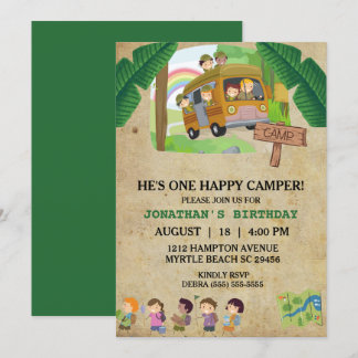 Happy Camper Kids Birthday Party Invitation