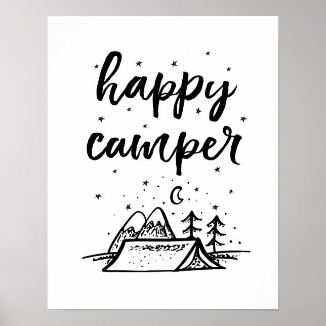 Happy Camper kids print black and white decor (Front)