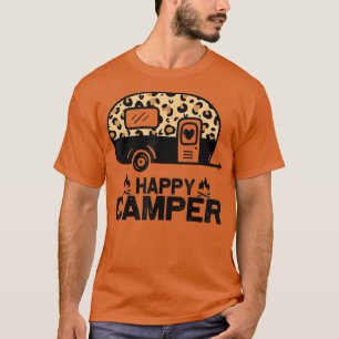Happy Camper Leopard Funny Matching Camping Crew  T-Shirt