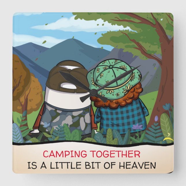 Happy Camper Life Quote Mountain Vista Template Square Wall Clock (Front)
