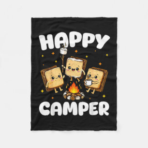 Happy Camper Marshmallow Funny Camping Men Women Fleece Blanket