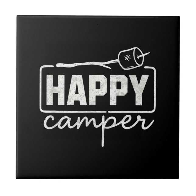 Happy Camper Marshmallow Funny Hiking Camping Men  Tile (Front)
