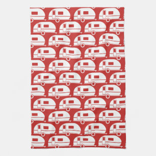 Happy Camper   Modern Camper Decor Red White Tea Towel