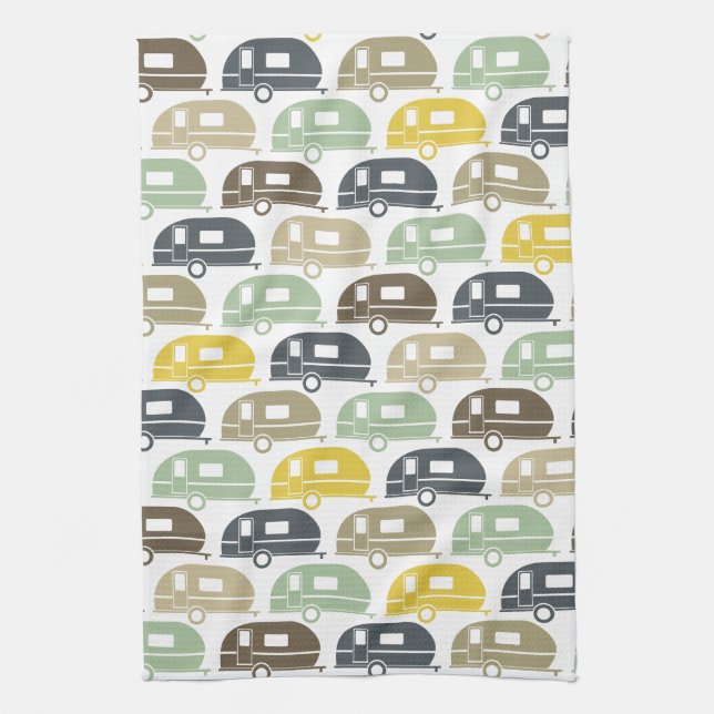 Happy Camper | Modern Camper Decor Retro Tea Towel (Vertical)