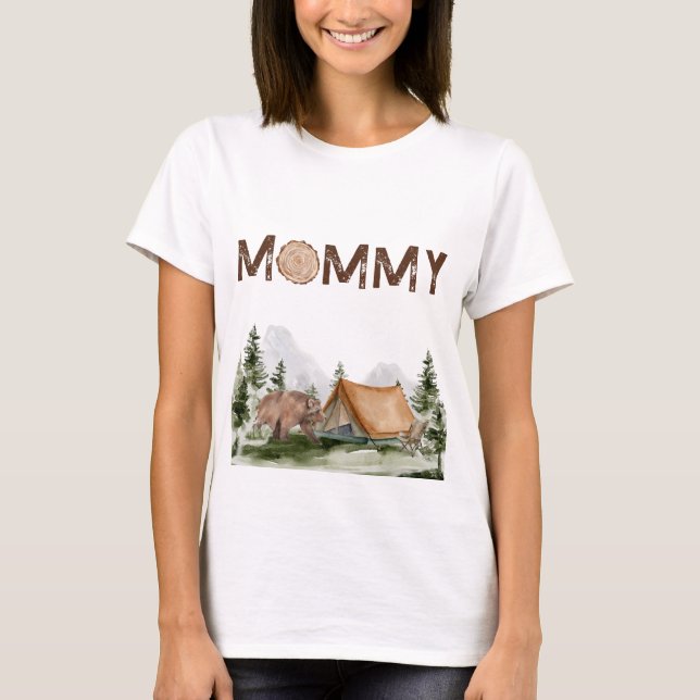 Happy Camper Mountain Forest Bear Birthday Mummy T-Shirt (Front)