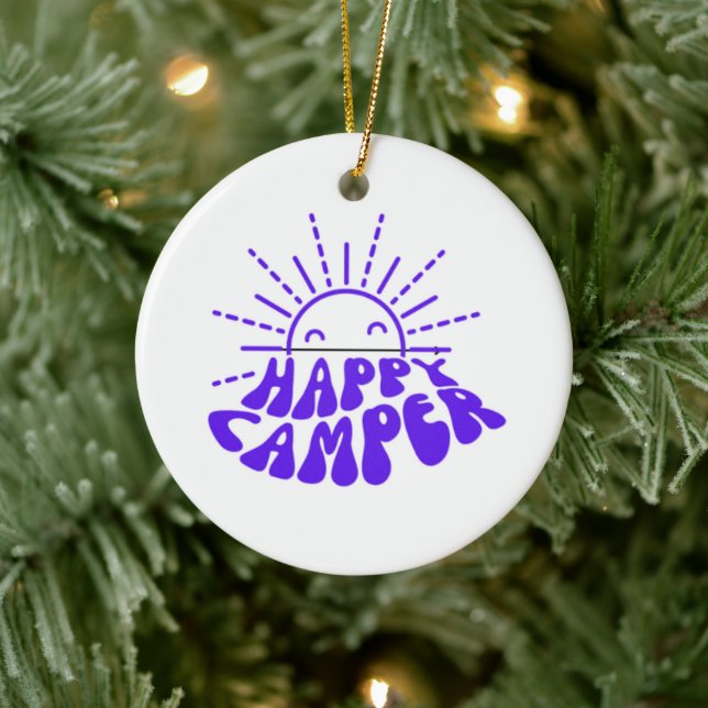 Happy Camper on a  Ceramic Tree Decoration (Tree)
