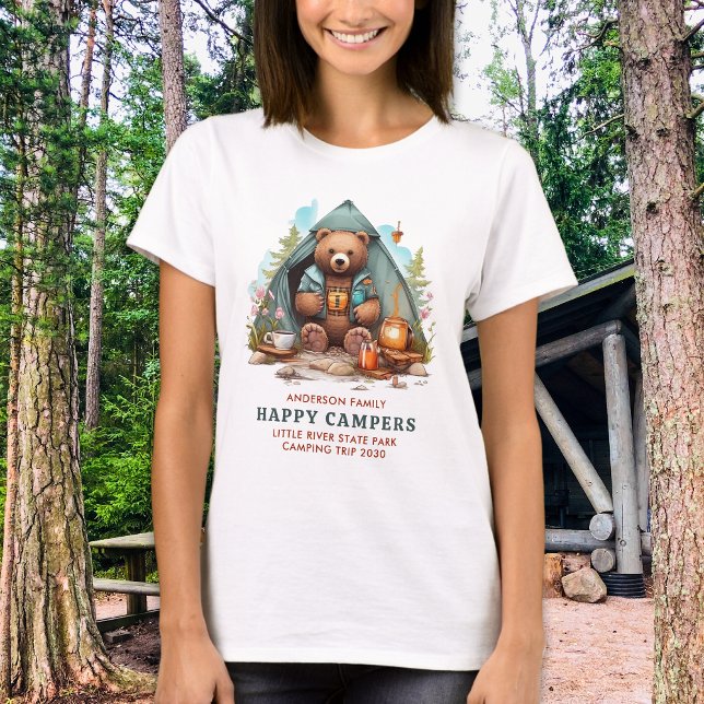 Happy Camper Personalised Family Cute Camping Bear T-Shirt (Creator Uploaded)