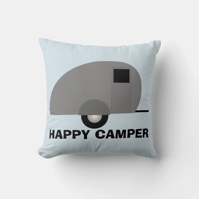 Happy Camper Pillow, Camper Trailer Cushion (Front)