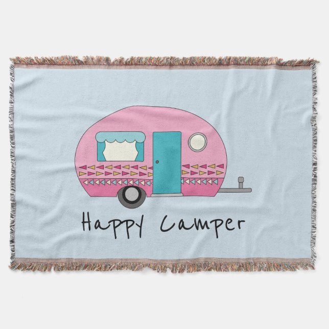 Happy Camper Pink RV Throw Blanket (Front)