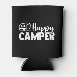 Happy Camper Quote (White) Can Cooler