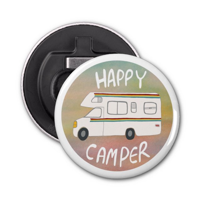 Happy Camper Rainbow RV Sunset Motorhome RVing Bottle Opener (Front)