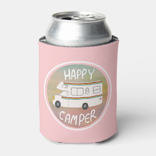 Happy Camper Rainbow RV Sunset Motorhome RVing Can Cooler (Can Front)