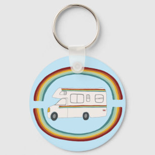 Happy Camper Rainbow RV Whimsical Motorhome RVing Key Ring