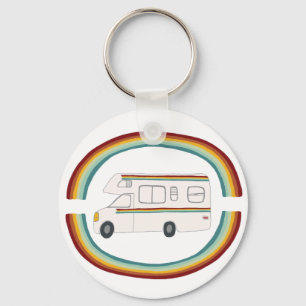 Happy Camper Rainbow RV Whimsical Motorhome RVing Key Ring