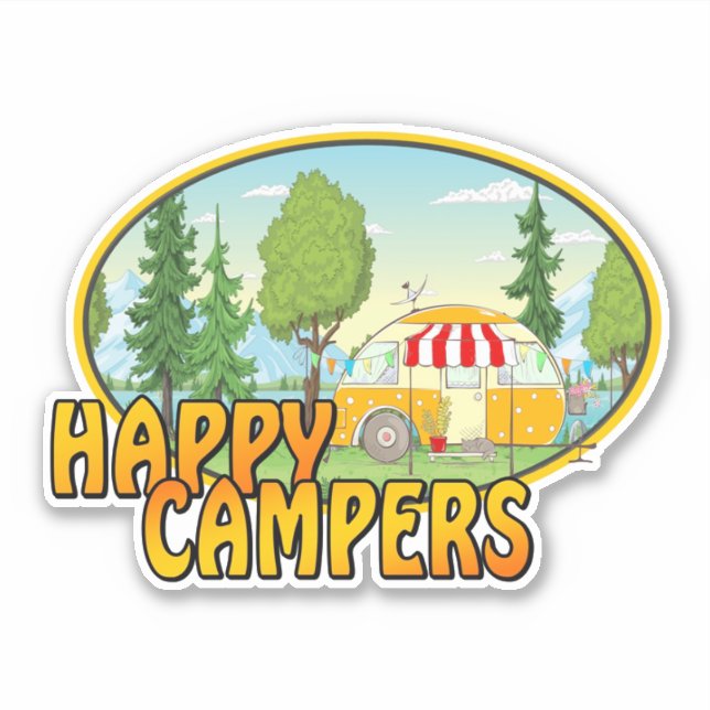 Happy camper retro design with caravan trees (Front)