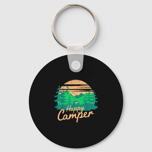 Happy camper retro outdoor adventure design  key ring (Front)