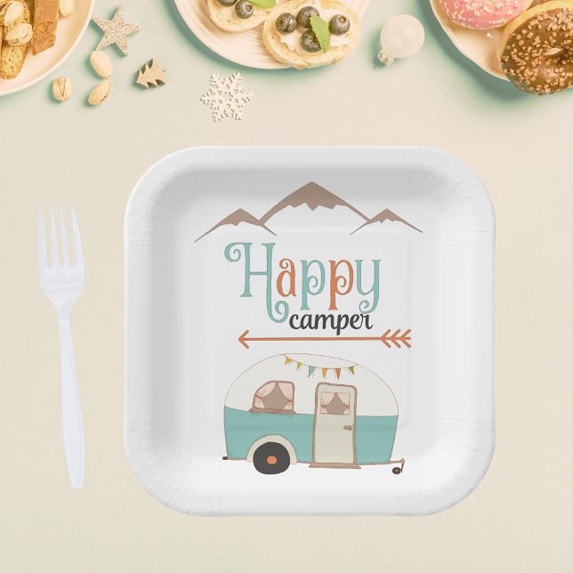 Happy Camper Retro RV Square Paper Plates (Creator Uploaded)