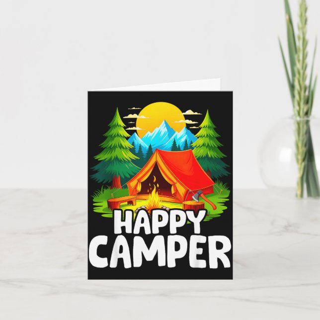 Happy camper retro summer camp camping trip card (Front)